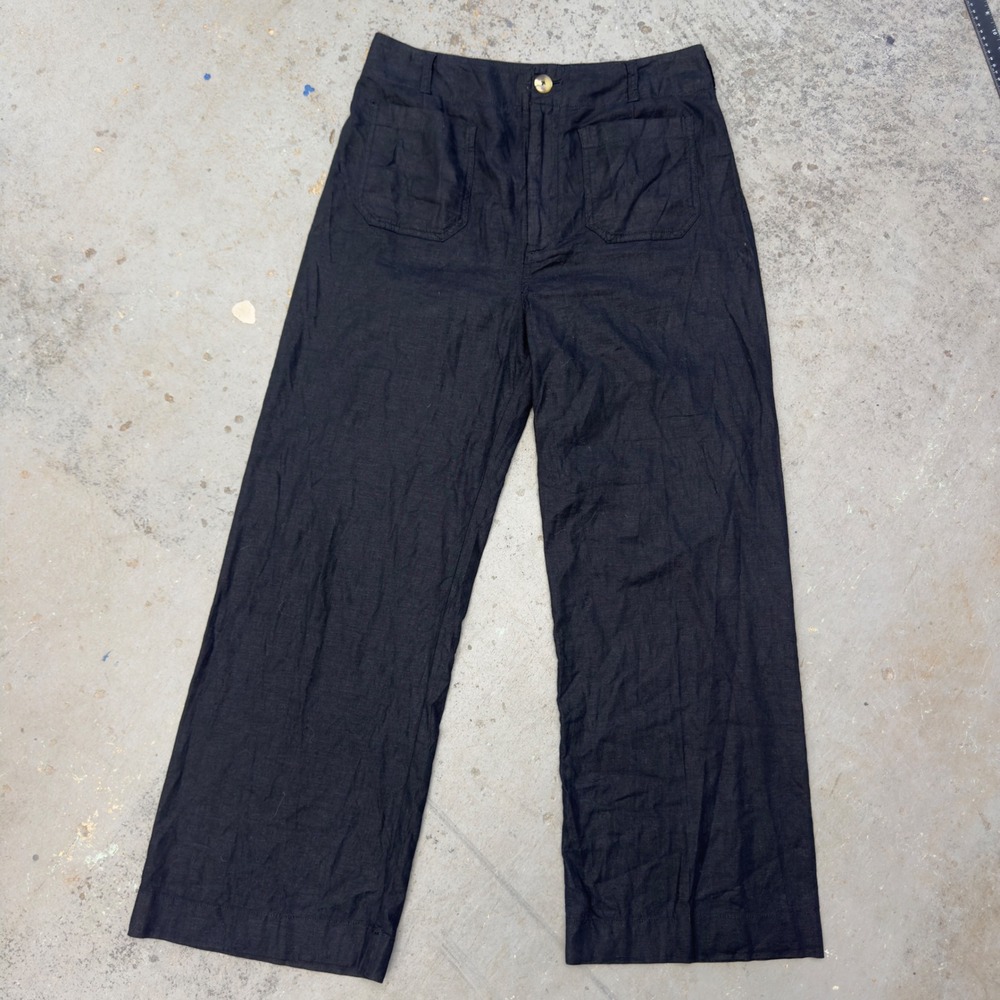 Maeve The Colette Black Linen Blend Wide Leg High Rise Pants Size 32